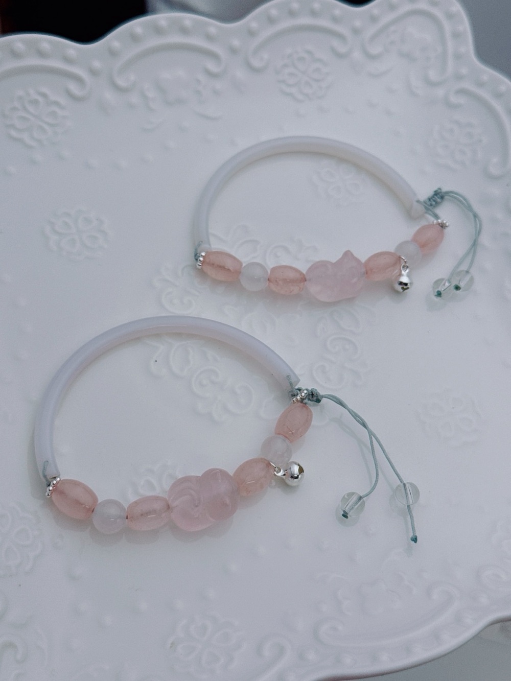 GB99 Handmade Half Bangle Bracelet Rose Quartz Agate Free size - Picture 2 of 7
